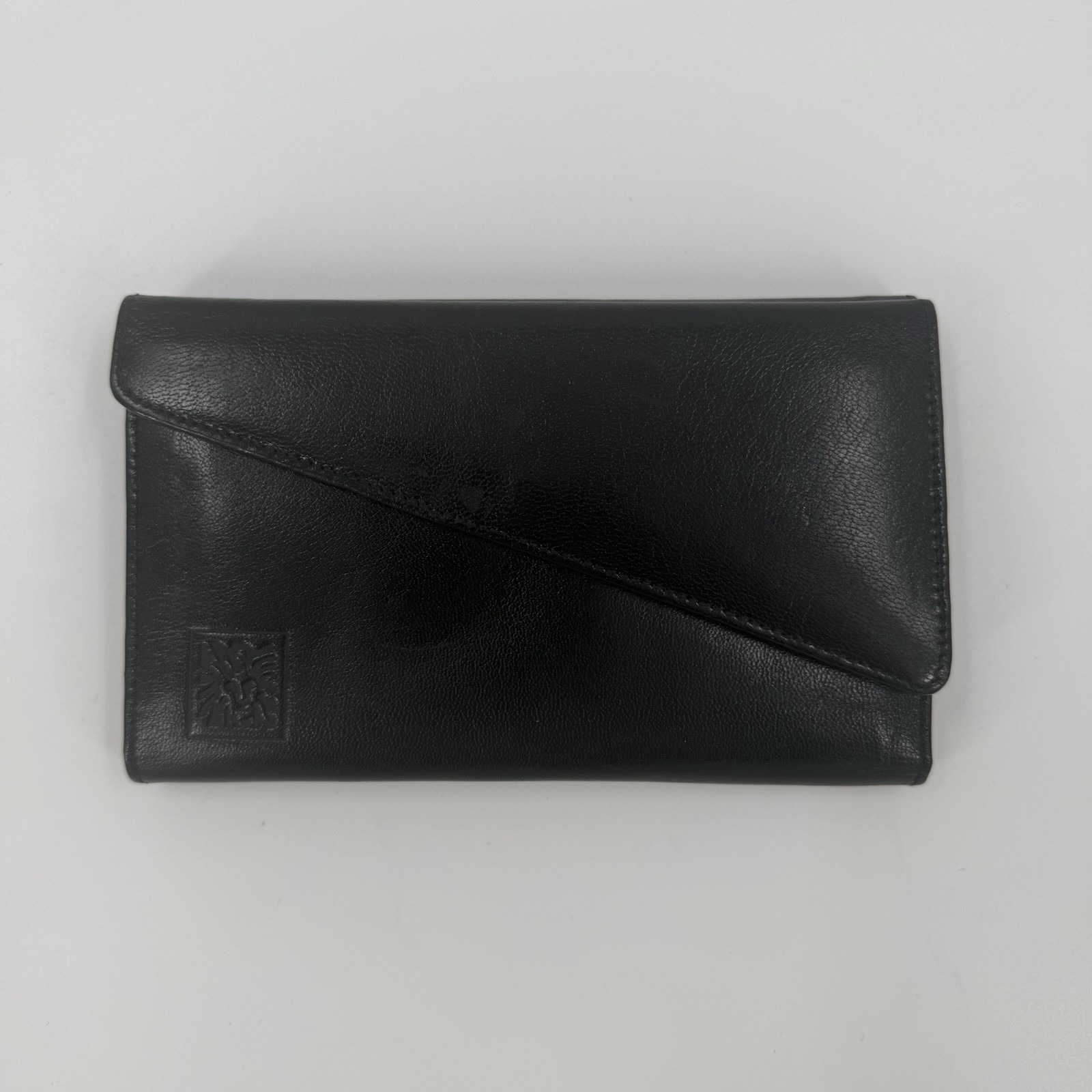 Anne Klein Leather Checkbook Wallet Organizer Black Clutch Vintage
